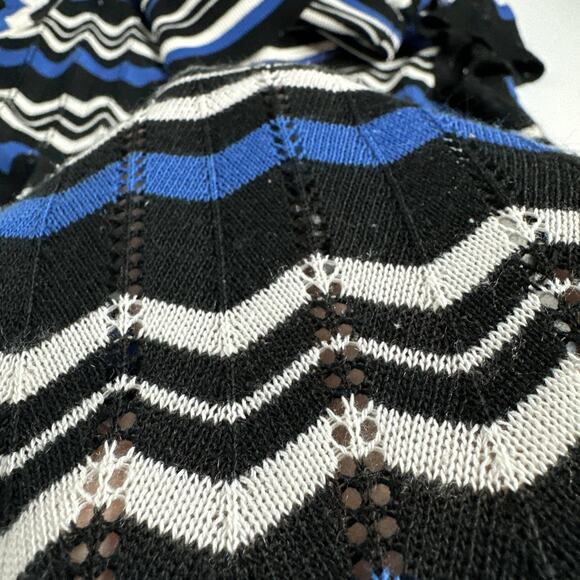 90s Y2K Vintage Mock Neck Turtleneck Tunic Top Small Blue Black Striped Retro - Picture 6 of 7